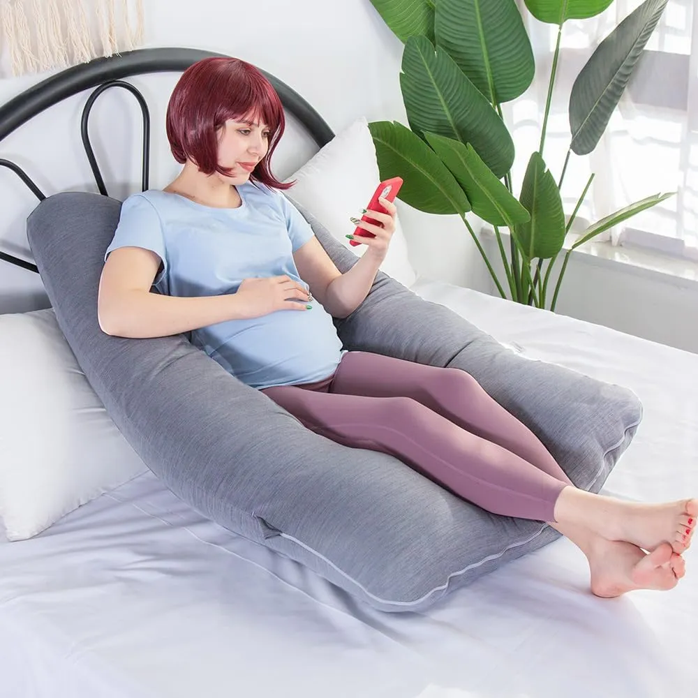 MOON PINE Pregnancy Pillow, U Shaped Full Body Pillow for Maternity Support, Sleeping Pillow with Cover for Pregnant Women (Cooling Blue)