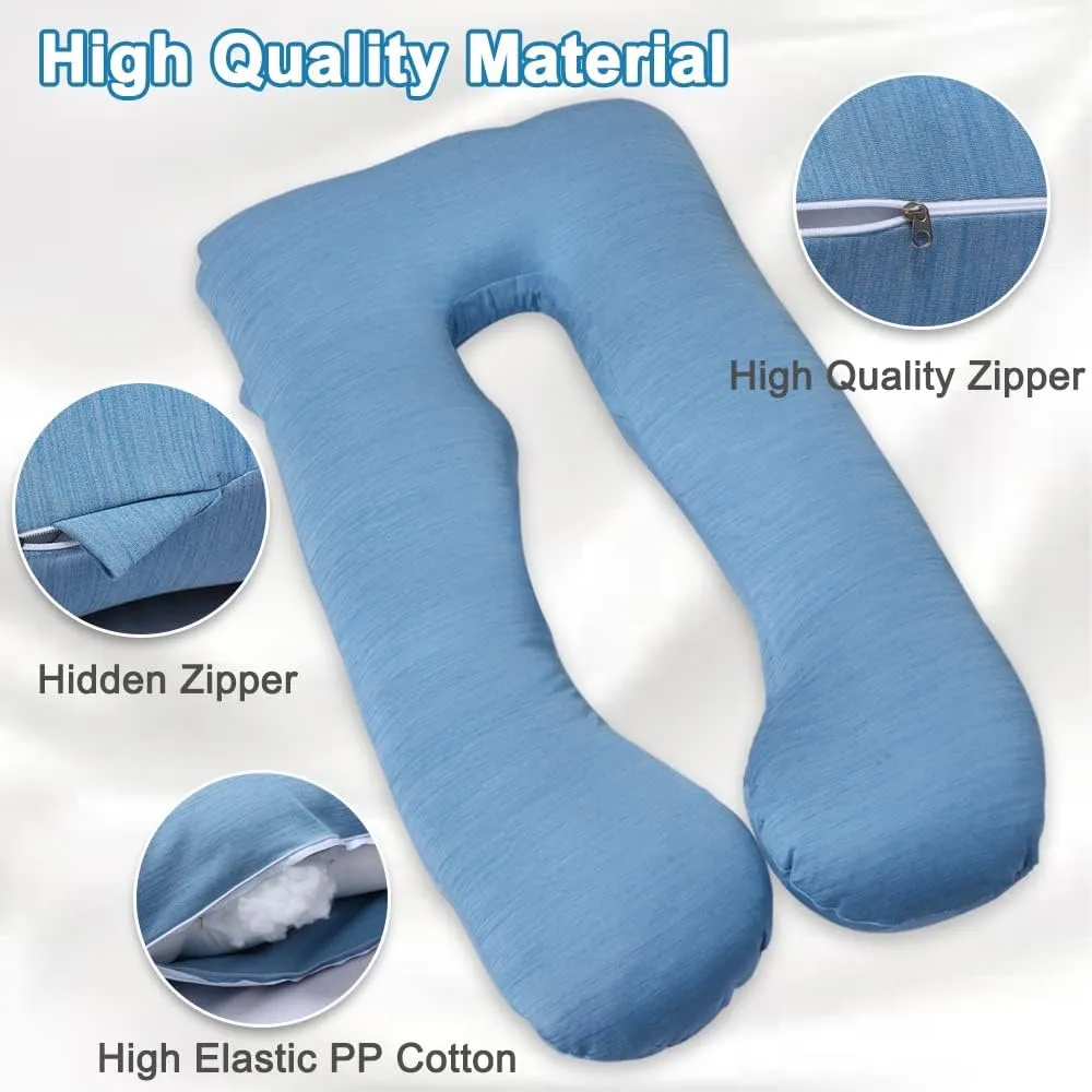 MOON PINE Pregnancy Pillow, U Shaped Full Body Pillow for Maternity Support, Sleeping Pillow with Cover for Pregnant Women (Cooling Blue)