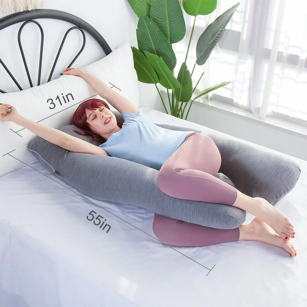 MOON PINE Pregnancy Pillow, U Shaped Full Body Pillow for Maternity Support, Sleeping Pillow with Cover for Pregnant Women (Cooling Blue)