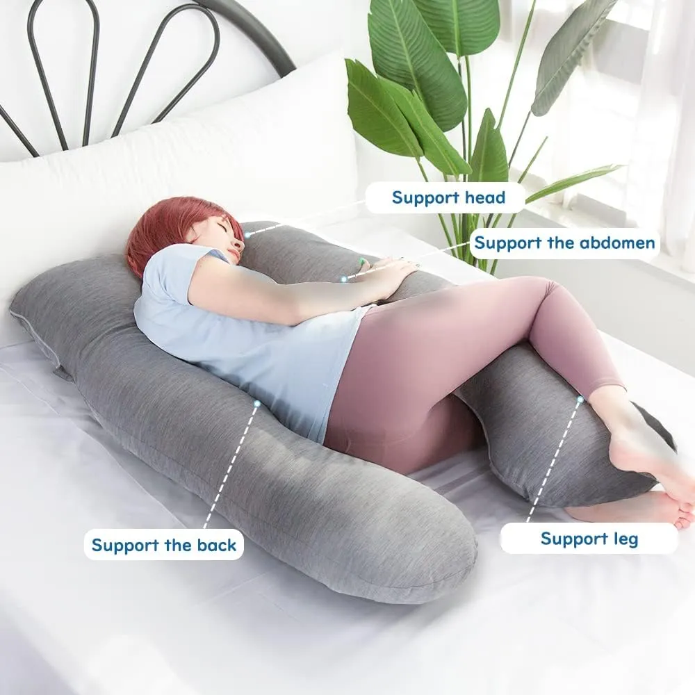 MOON PINE Pregnancy Pillow, U Shaped Full Body Pillow for Maternity Support, Sleeping Pillow with Cover for Pregnant Women (Cooling Blue)