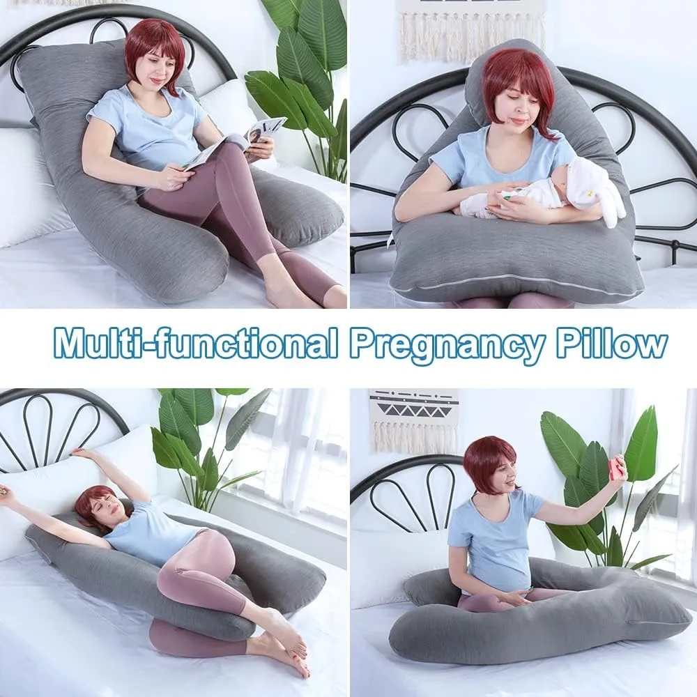 MOON PINE Pregnancy Pillow, U Shaped Full Body Pillow for Maternity Support, Sleeping Pillow with Cover for Pregnant Women (Cooling Blue)