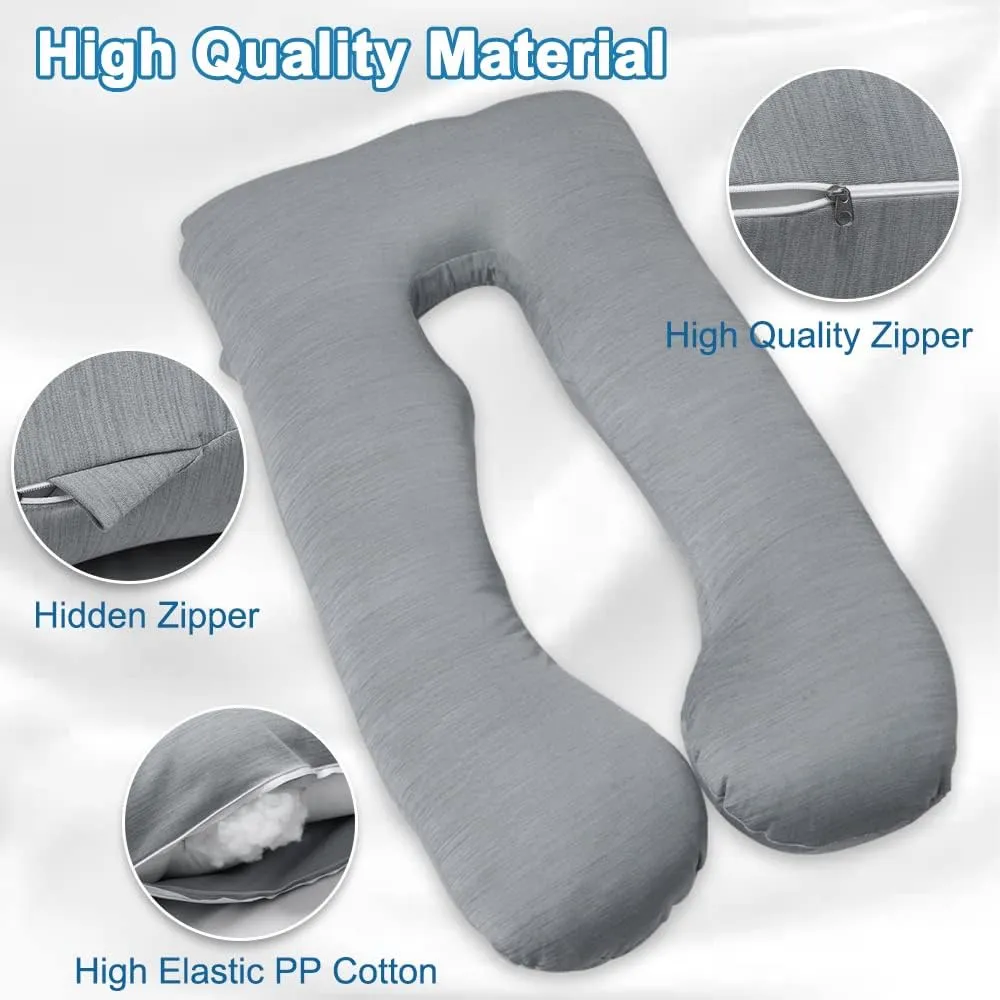 MOON PINE Pregnancy Pillow, U Shaped Full Body Pillow for Maternity Support, Sleeping Pillow with Cover for Pregnant Women (Cooling Grey)