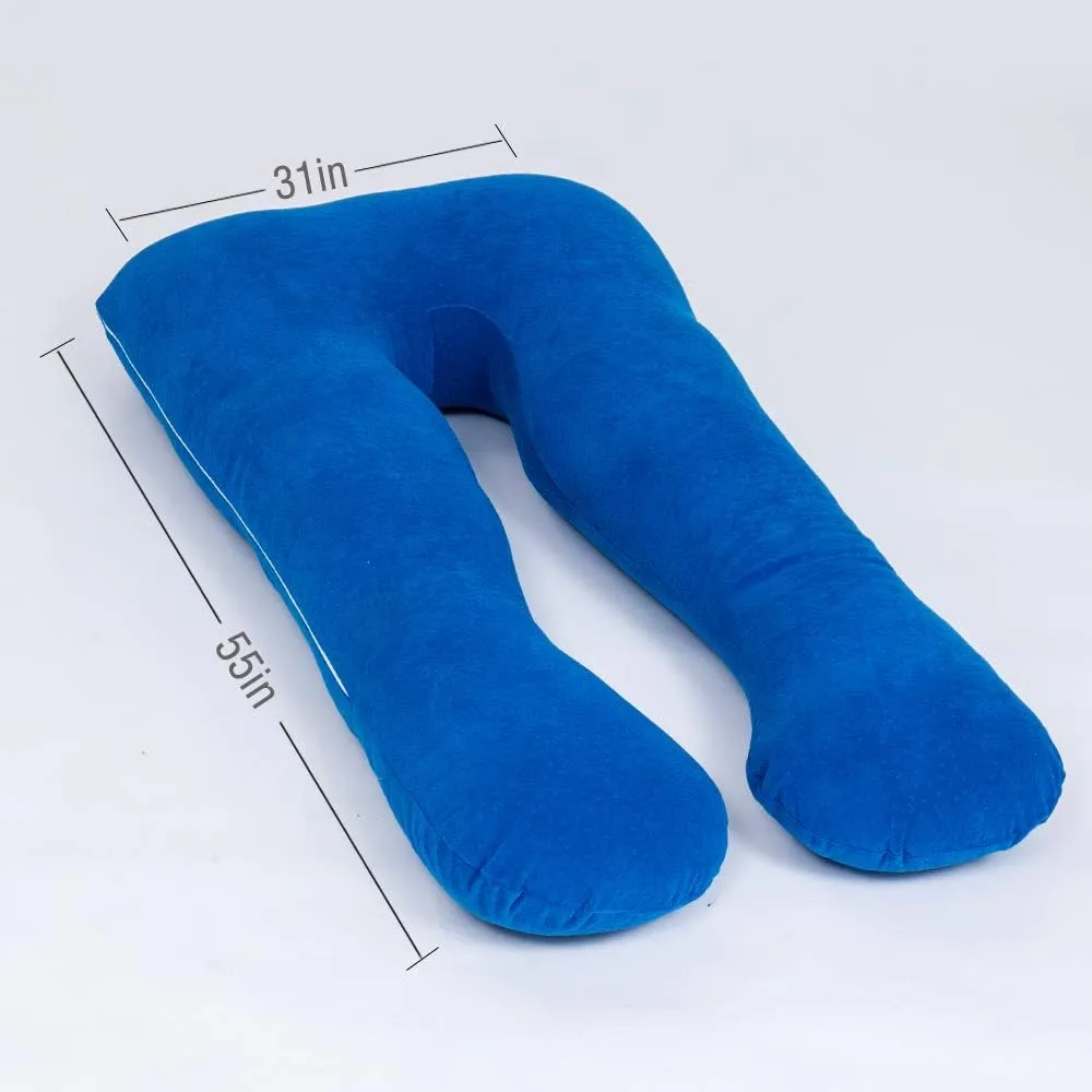 MOON PINE Pregnancy Pillow, U Shaped Full Body Pillow for Maternity Support, Sleeping Pillow with Cover for Pregnant Women (Dark Blue)
