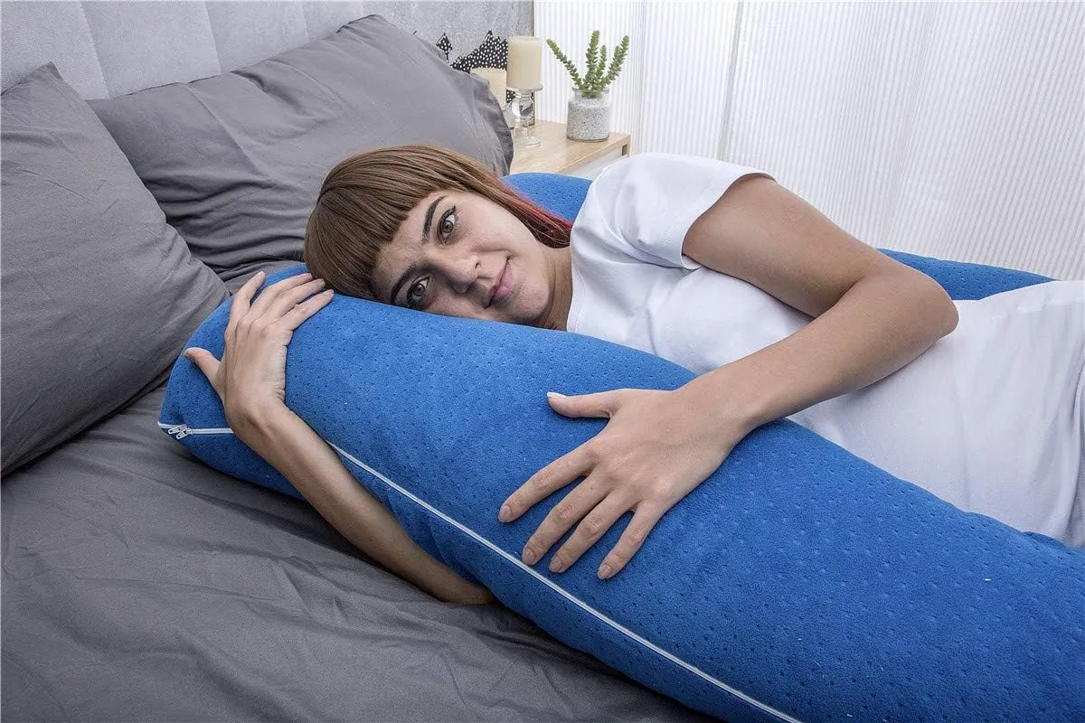 MOON PINE Pregnancy Pillow, U Shaped Full Body Pillow for Maternity Support, Sleeping Pillow with Cover for Pregnant Women (Dark Blue)
