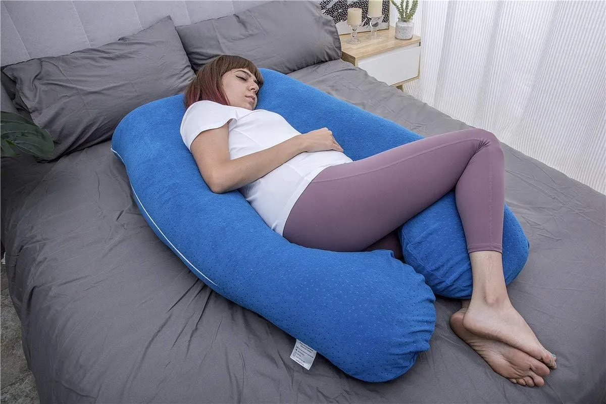 MOON PINE Pregnancy Pillow, U Shaped Full Body Pillow for Maternity Support, Sleeping Pillow with Cover for Pregnant Women (Dark Blue)