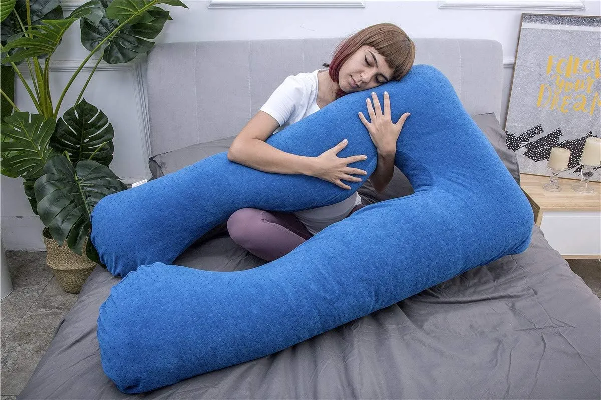 MOON PINE Pregnancy Pillow, U Shaped Full Body Pillow for Maternity Support, Sleeping Pillow with Cover for Pregnant Women (Dark Blue)