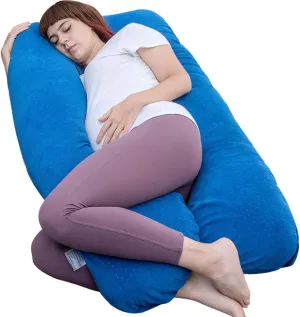 MOON PINE Pregnancy Pillow, U Shaped Full Body Pillow for Maternity Support, Sleeping Pillow with Cover for Pregnant Women (Dark Blue)