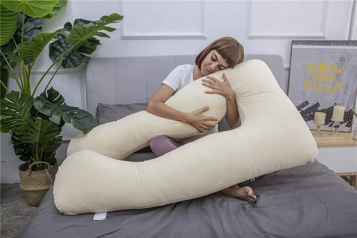 MOON PINE Pregnancy Pillow, U Shaped Full Body Pillow for Maternity Support, Sleeping Pillow with Velour Cover for Pregnant Women (Yellow)