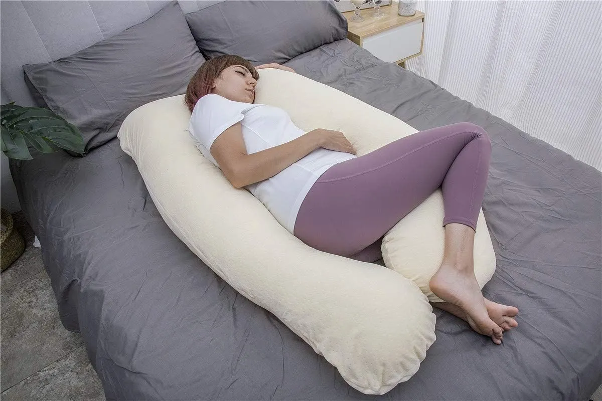 MOON PINE Pregnancy Pillow, U Shaped Full Body Pillow for Maternity Support, Sleeping Pillow with Velour Cover for Pregnant Women (Yellow)