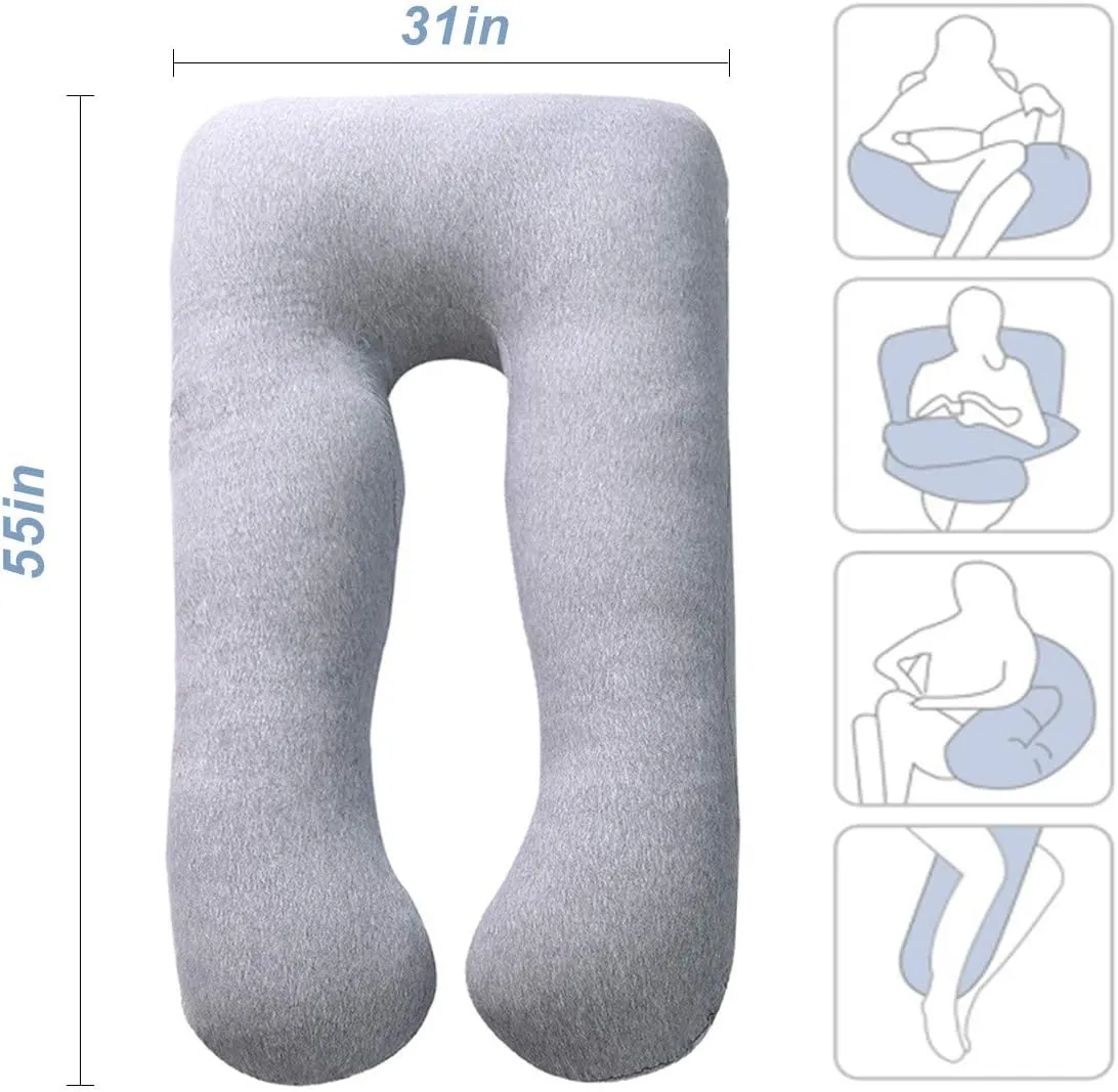 MOON PINE U Shaped Pregnancy Pillow, Maternity Full Body Pillow for Back, Legs and Belly Support, Sleeping Pillow for Pregnant Women and Side Sleepers with Removable Cover (Blue Grey)