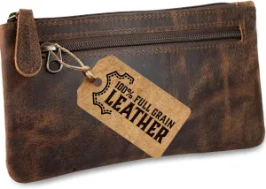 Moonster Leather Pencil Case Pouch 8" x 4" - Leather Pen Case with Zipper