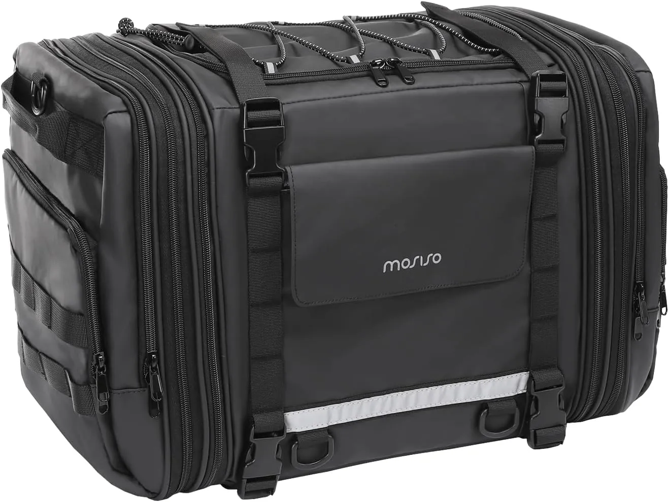 MOSISO Motorcycle Tail Bag, Expandable 32L-48L, Rain Cover & Shoulder Strap, Motorbike Storage Duffle, Black