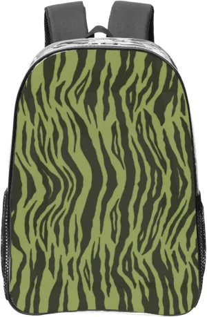 Moss Green Tiger Stripes Animal Print Clear Backpack - Sleek, Lightweight & Transparent for Work, Travel & Stadium Events