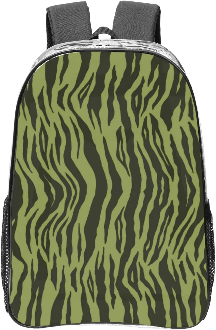 Moss Green Tiger Stripes Animal Print Clear Backpack - Sleek, Lightweight & Transparent for Work, Travel & Stadium Events