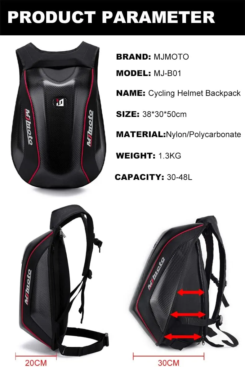Motorcycle Backpacks for Men Helmet Bags Waterproof hard shell 30-48L Expandable Storage Travel Bag Luggage (Black)