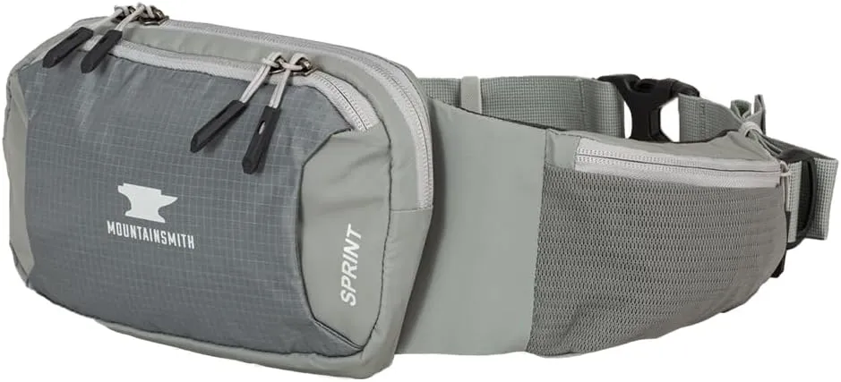 Mountainsmith Sprint Lumbar Waist Fanny Hip Pack, Running, Hiking, Travel, Dog-Walking, Outdoor Activities with 4 Zippered Pockets, Moon Mist Grey