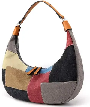 Mudono Shoulder Bag for Women Canvas Multi-color Hobo Bags Daily Lightweight Tote Handbag Vintage Ladies Clutch Purses