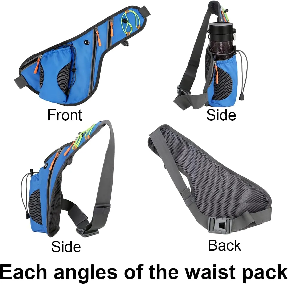 Muka Custom Printed Black Waist Bag with Water Bottle Holder, low water permeability Unisex Fanny Pack Add Your Own Design