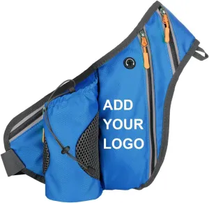 Muka Custom Printed Blue Waist Bag with Water Bottle Holder, low water permeability Unisex Fanny Pack Add Your Own Design