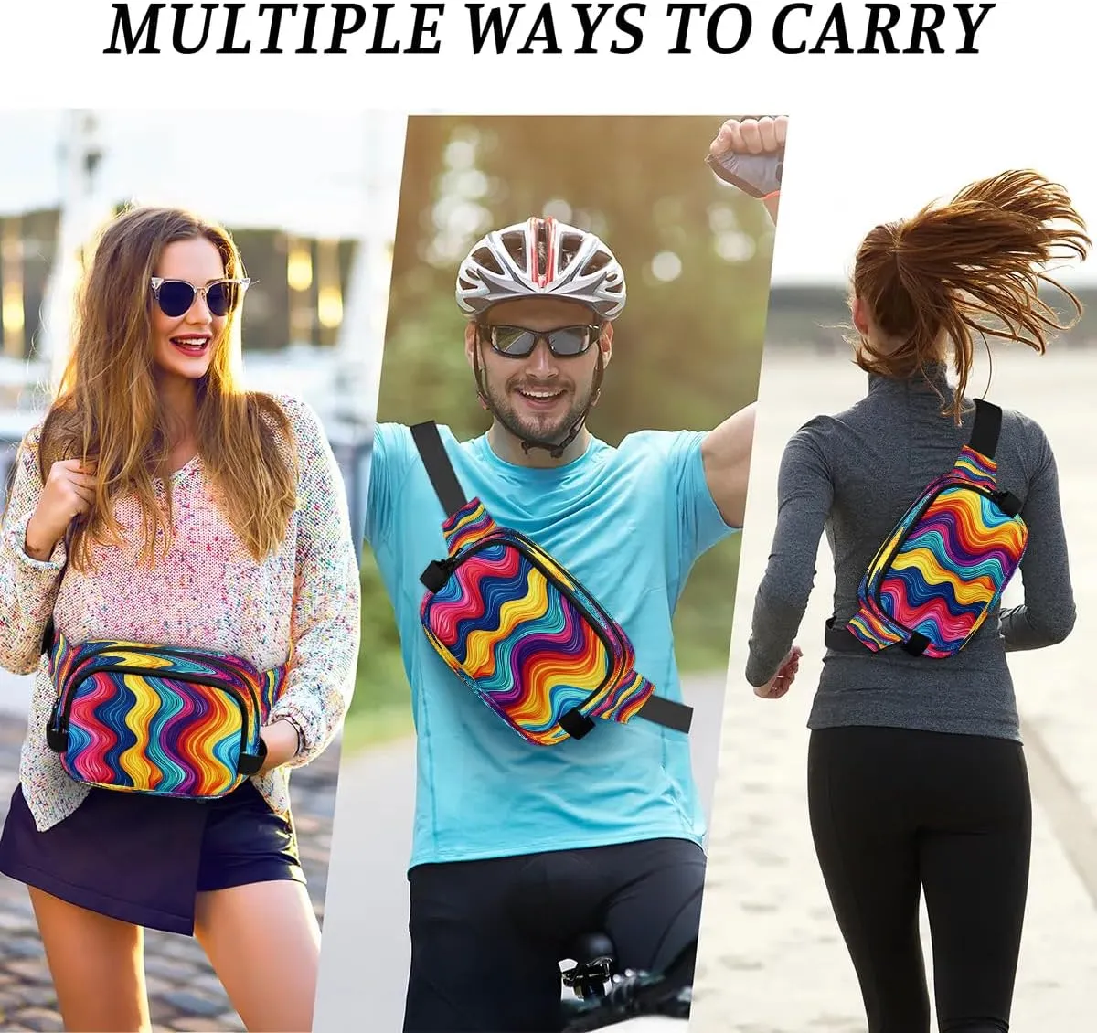 Multicolor Streak Printings Fanny Packs for Women Men Waterproof Waist Bag with Adjustable Strap Belt Bag for Travel Running Hiking