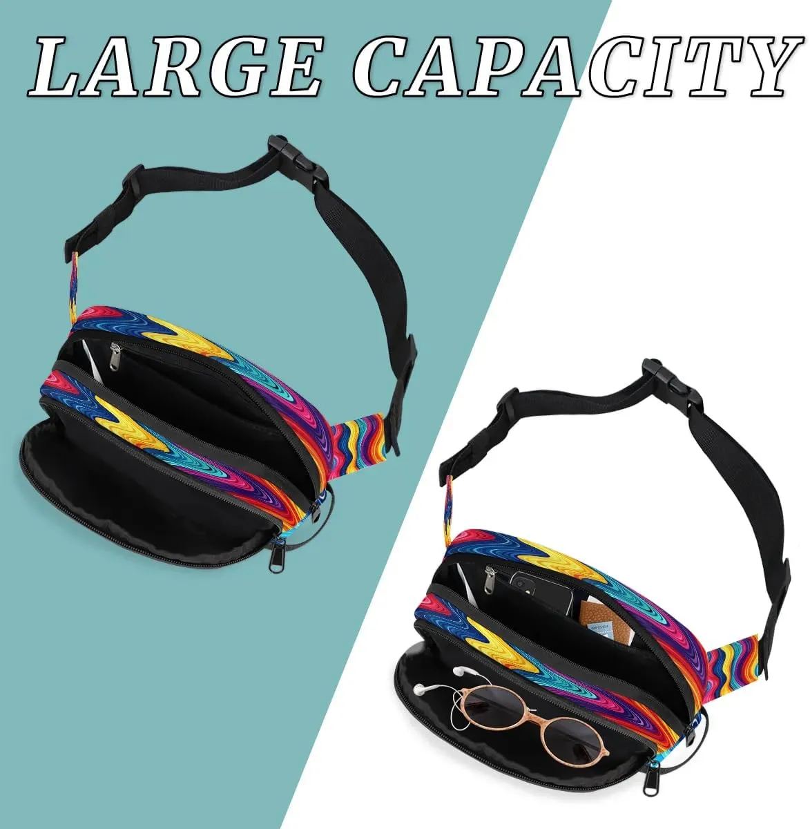 Multicolor Streak Printings Fanny Packs for Women Men Waterproof Waist Bag with Adjustable Strap Belt Bag for Travel Running Hiking