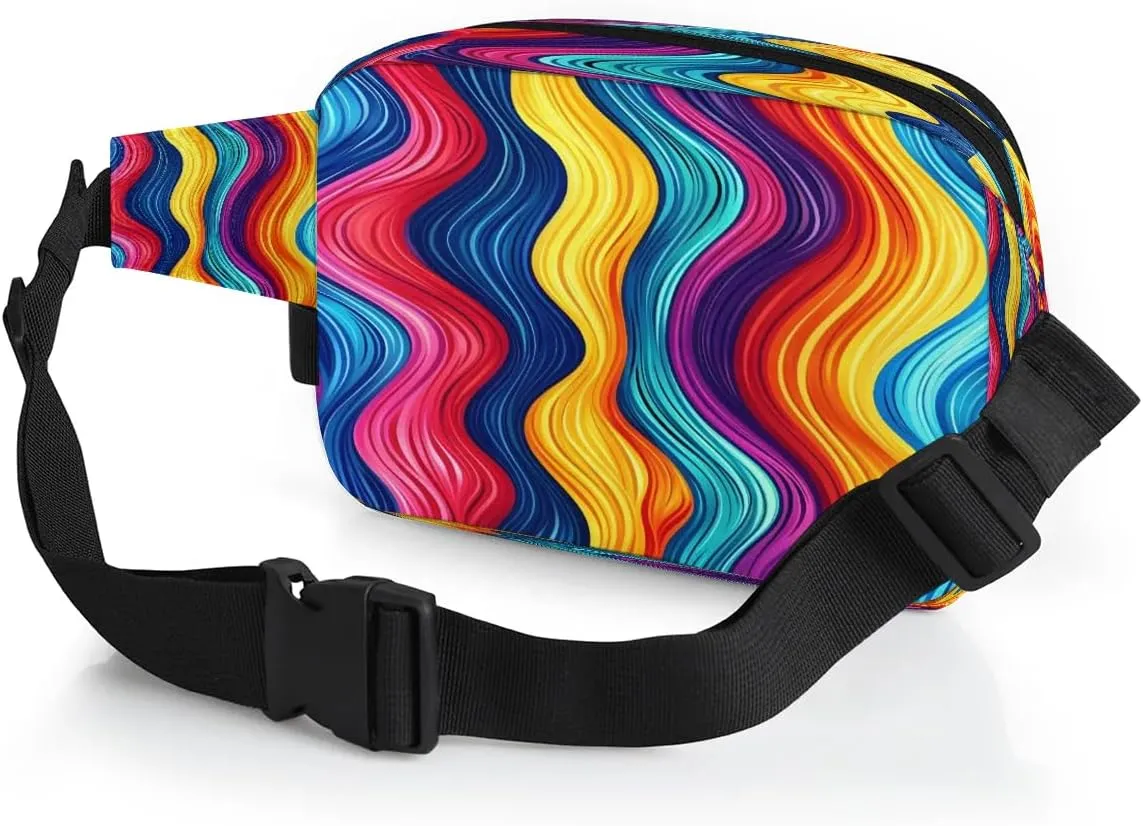 Multicolor Streak Printings Fanny Packs for Women Men Waterproof Waist Bag with Adjustable Strap Belt Bag for Travel Running Hiking