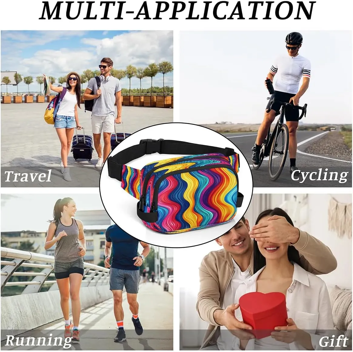 Multicolor Streak Printings Fanny Packs for Women Men Waterproof Waist Bag with Adjustable Strap Belt Bag for Travel Running Hiking
