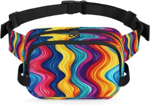 Multicolor Streak Printings Fanny Packs for Women Men Waterproof Waist Bag with Adjustable Strap Belt Bag for Travel Running Hiking
