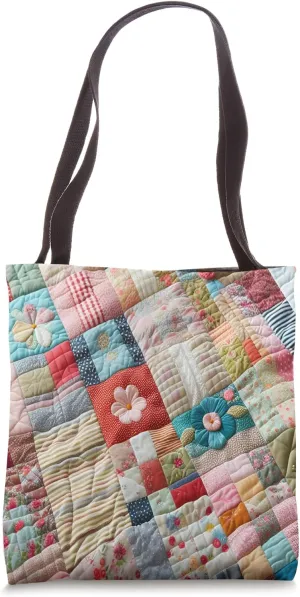 Multicolored Patchwork Quilt-Type Design for Needlework Fans Tote Bag