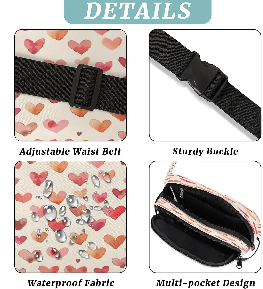 Multielement Art Print Cool Fanny Packs for Women Men Waterproof Waist Bag with Adjustable Strap Belt Bag for Travel Running Hiking