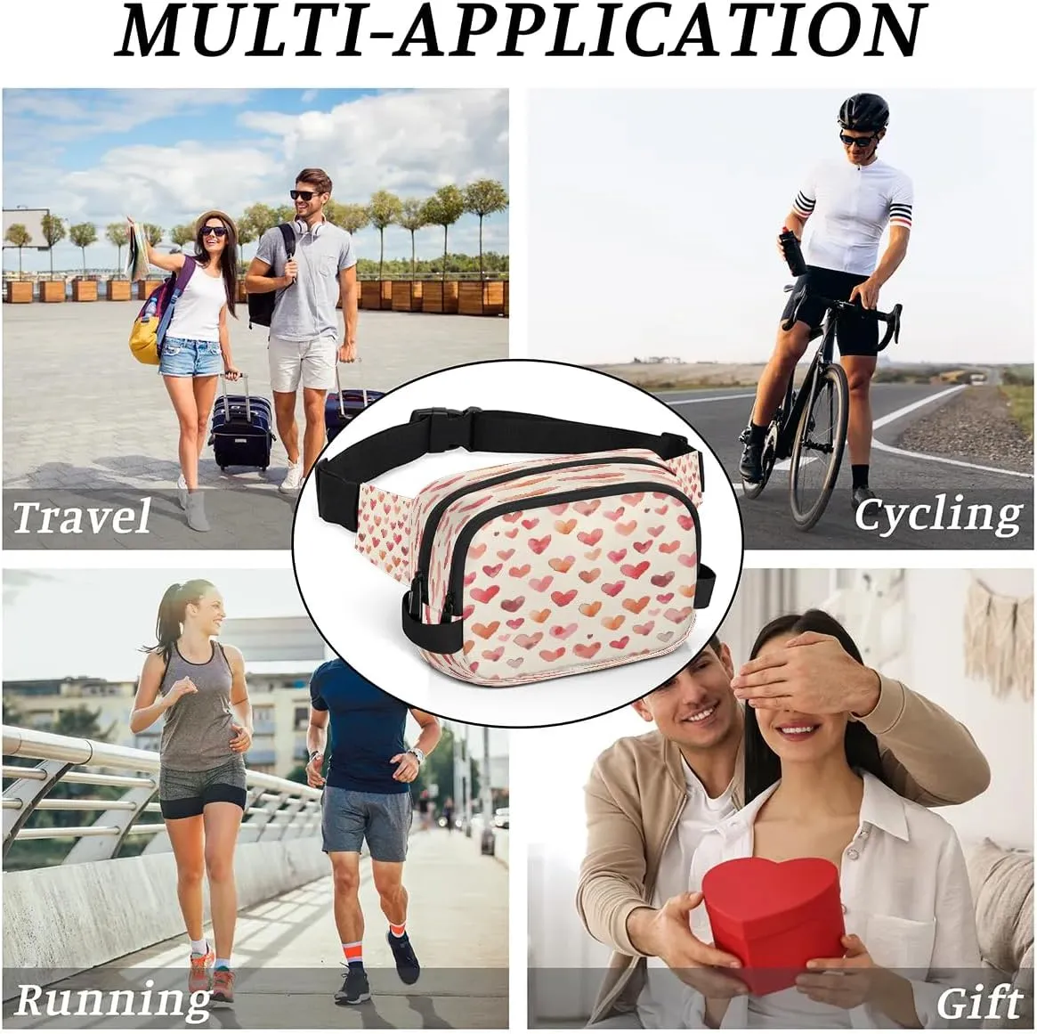 Multielement Art Print Cool Fanny Packs for Women Men Waterproof Waist Bag with Adjustable Strap Belt Bag for Travel Running Hiking