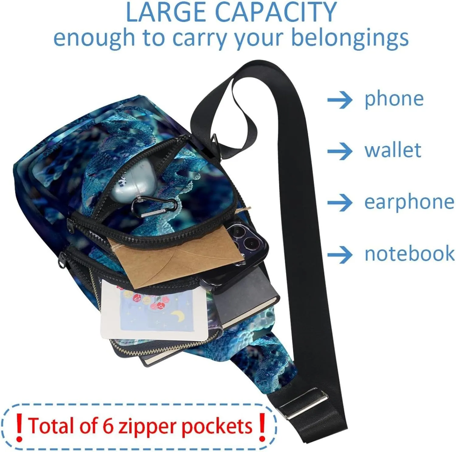 Multiple DNA strings (3) Crossbody Bag with Adjustable Shoulder Strap, Shoulder Bag for Men and Women Sling Backpack for Travel, Cycling, Work, Sport