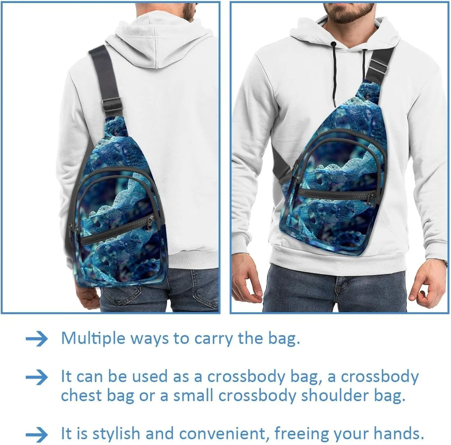 Multiple DNA strings (3) Crossbody Bag with Adjustable Shoulder Strap, Shoulder Bag for Men and Women Sling Backpack for Travel, Cycling, Work, Sport