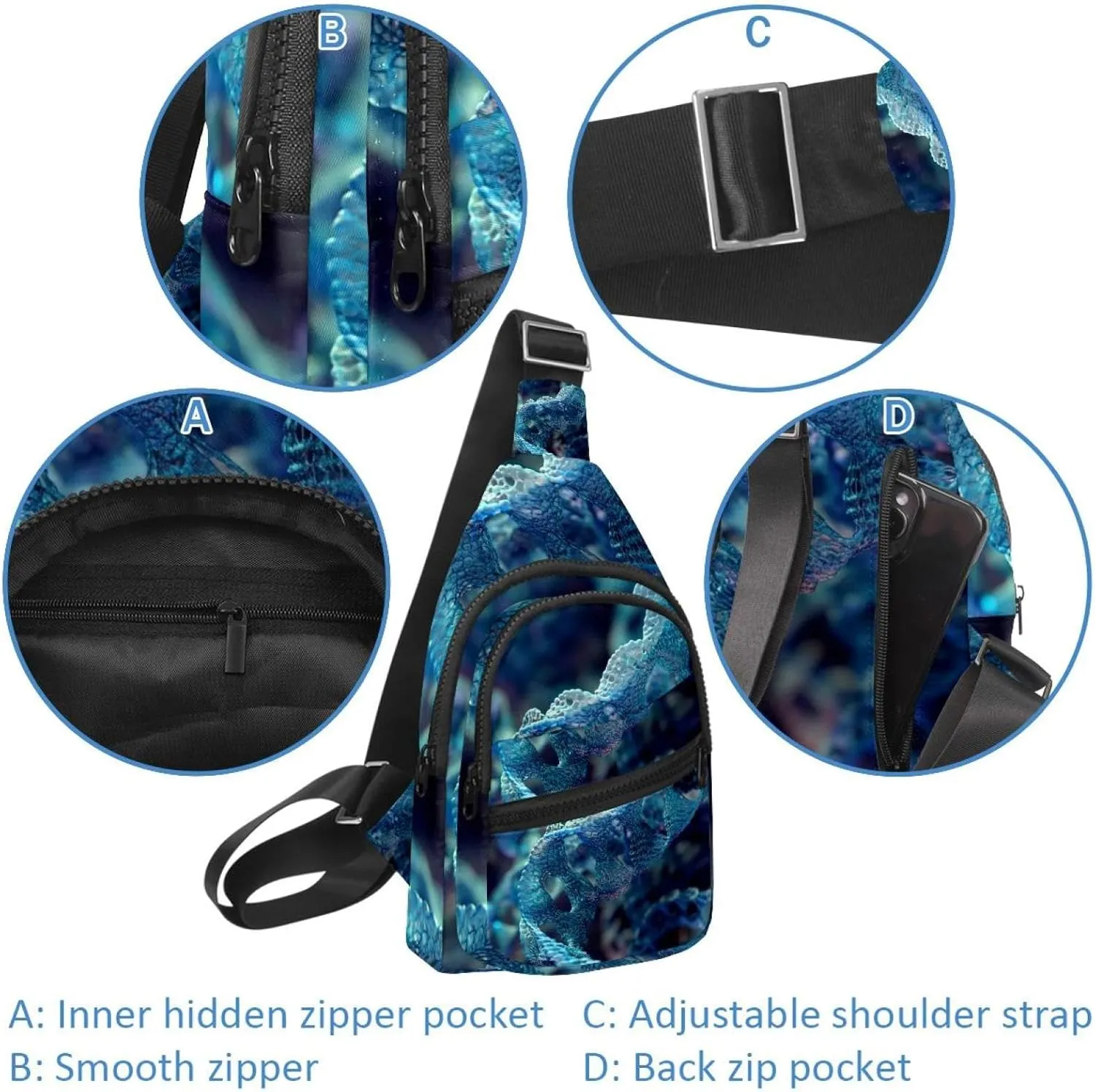 Multiple DNA strings (3) Crossbody Bag with Adjustable Shoulder Strap, Shoulder Bag for Men and Women Sling Backpack for Travel, Cycling, Work, Sport