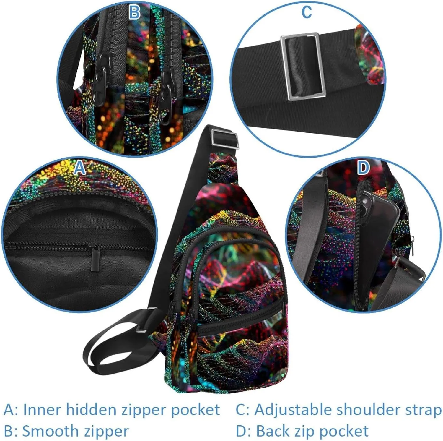 Multiple DNA strings Sling Backpack Crossbody Bag Convertible, Small Diaper Bag Hiking Daypacks