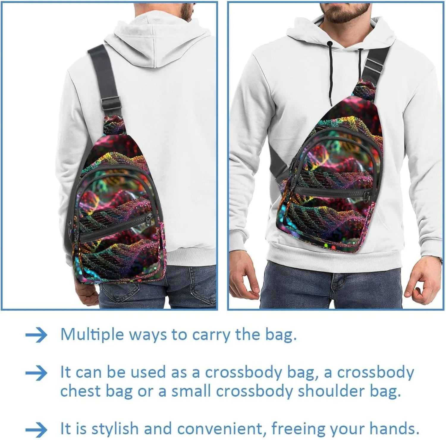 Multiple DNA strings Sling Backpack Crossbody Bag Convertible, Small Diaper Bag Hiking Daypacks