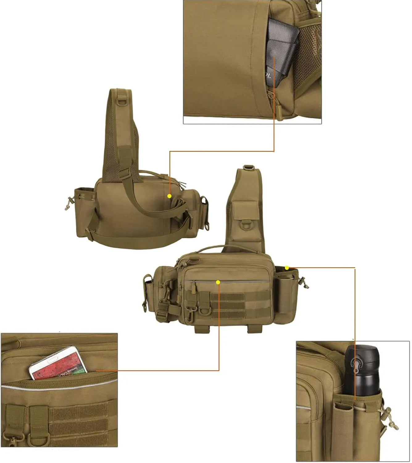 Multipurpose Sling Fishing Tackle Bag Waist Pack Tactical Chest Bag Admin Pouch Fishing Fanny Pack and Tackle Storage Hip Bag Cross Body Sling Pack （Camo）