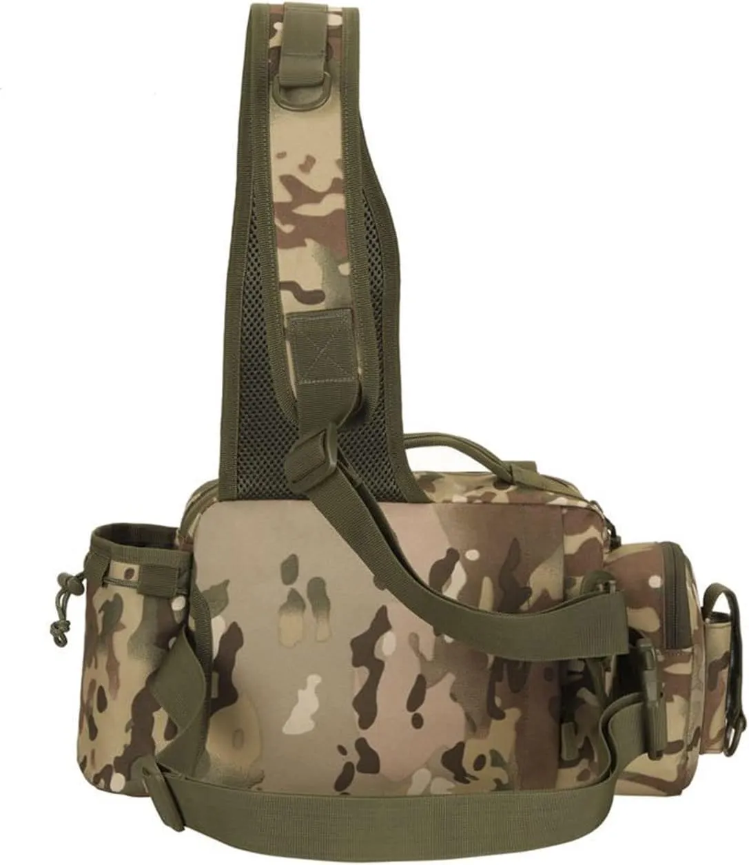 Multipurpose Sling Fishing Tackle Bag Waist Pack Tactical Chest Bag Admin Pouch Fishing Fanny Pack and Tackle Storage Hip Bag Cross Body Sling Pack （Camo）