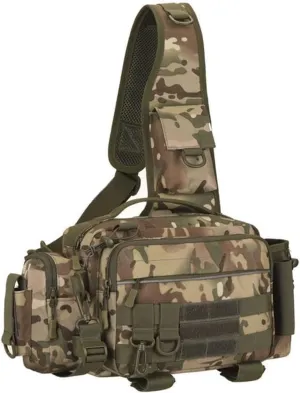 Multipurpose Sling Fishing Tackle Bag Waist Pack Tactical Chest Bag Admin Pouch Fishing Fanny Pack and Tackle Storage Hip Bag Cross Body Sling Pack （Camo）