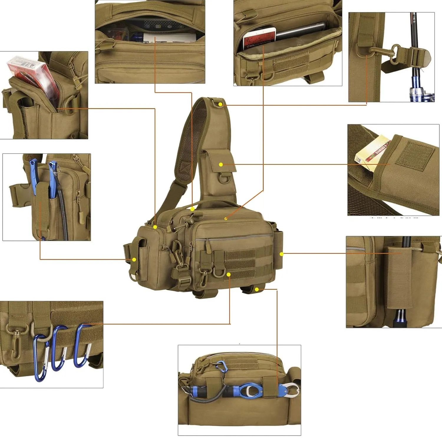 Multipurpose Sling Fishing Tackle Bag Waist Pack Tactical Chest Bag Admin Pouch Fishing Fanny Pack and Tackle Storage Hip Bag Cross Body Sling Pack （Tree Camo）