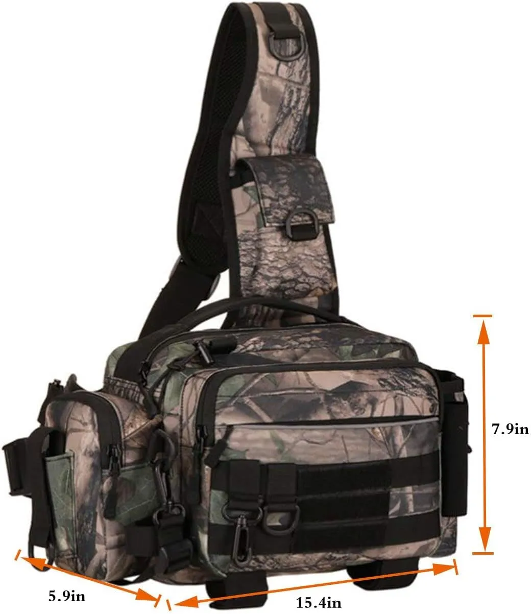 Multipurpose Sling Fishing Tackle Bag Waist Pack Tactical Chest Bag Admin Pouch Fishing Fanny Pack and Tackle Storage Hip Bag Cross Body Sling Pack （Tree Camo）