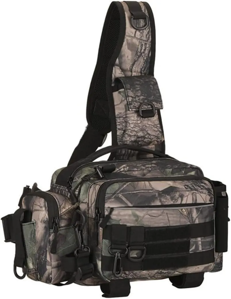 Multipurpose Sling Fishing Tackle Bag Waist Pack Tactical Chest Bag Admin Pouch Fishing Fanny Pack and Tackle Storage Hip Bag Cross Body Sling Pack （Tree Camo）