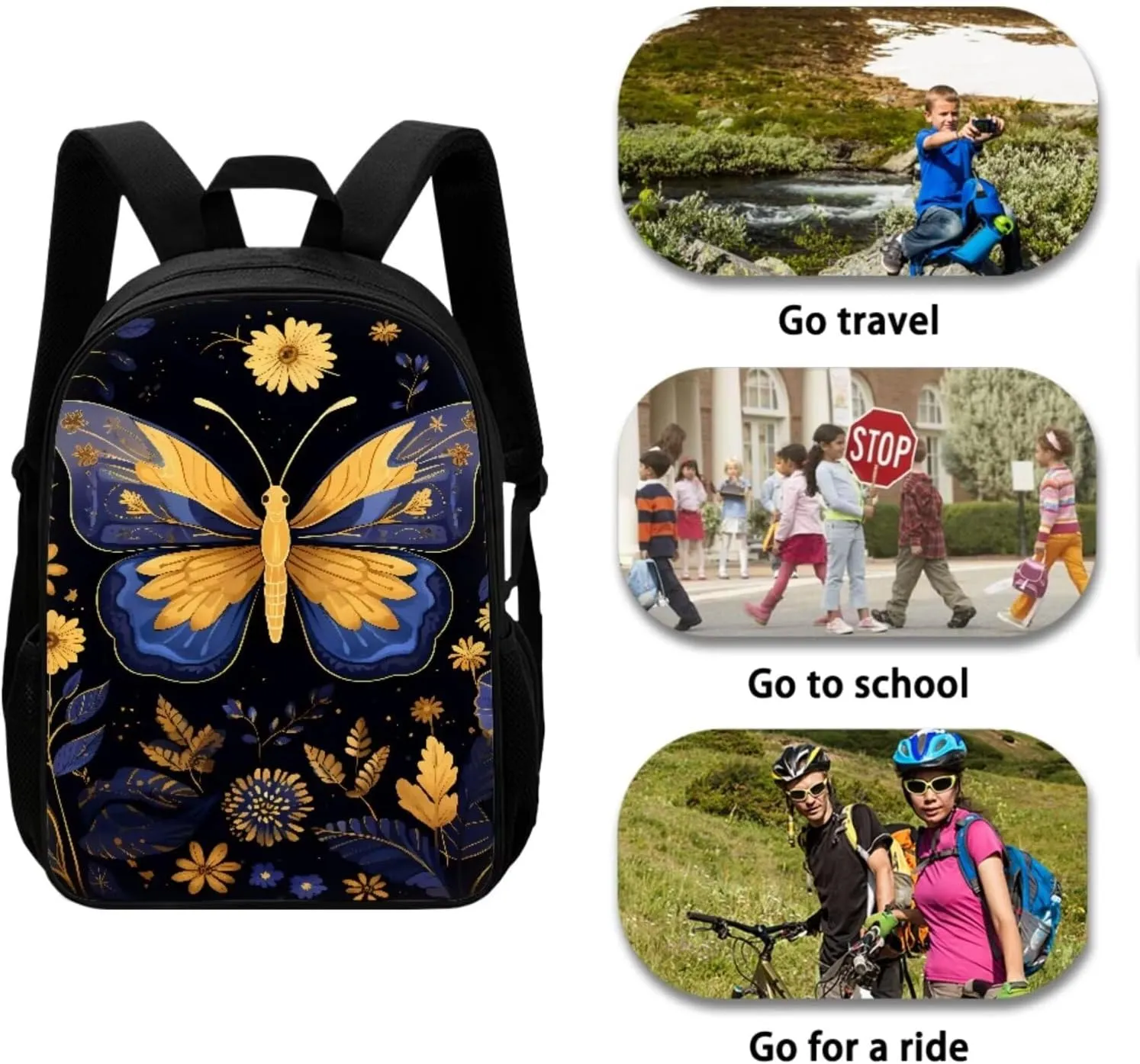 Mumeson Butterfly Backpacks Big Capacity Bookbag School Bags Set Portable Insulated Lunch Bag with Side Mesh Pocket Small Pencil Case Back to School Supplies 3 Pack Set