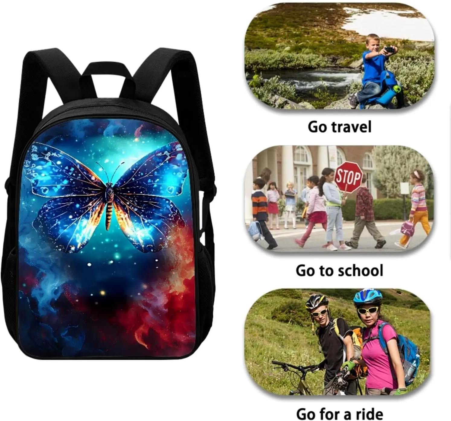 Mumeson Butterfly School Bags Set 3 Pack Schoolbag Bookbag Organizer Satchel Day Pack and Heat Insulated Lunch Bag Pencil Case School Study Supplies