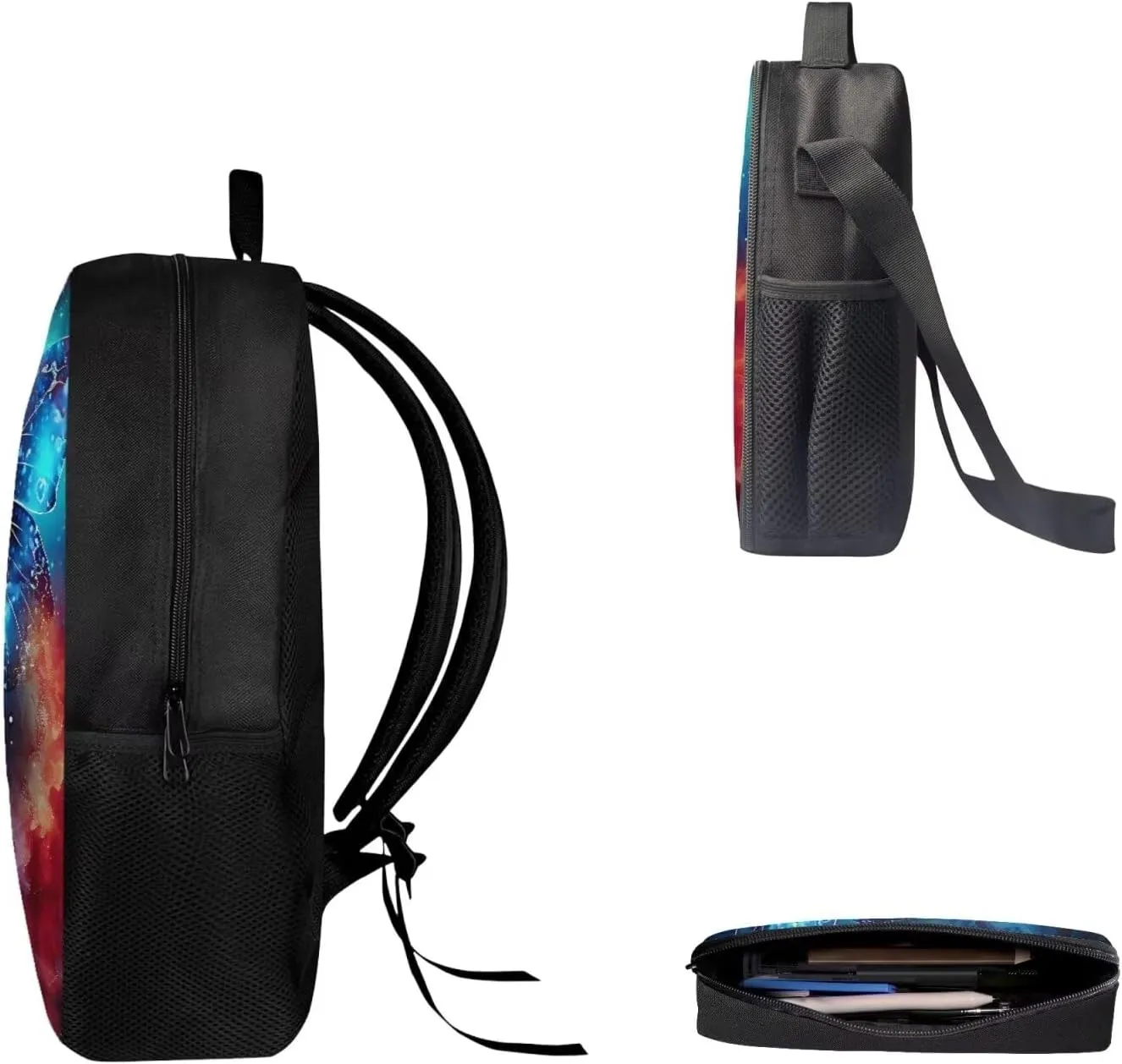 Mumeson Butterfly School Bags Set 3 Pack Schoolbag Bookbag Organizer Satchel Day Pack and Heat Insulated Lunch Bag Pencil Case School Study Supplies