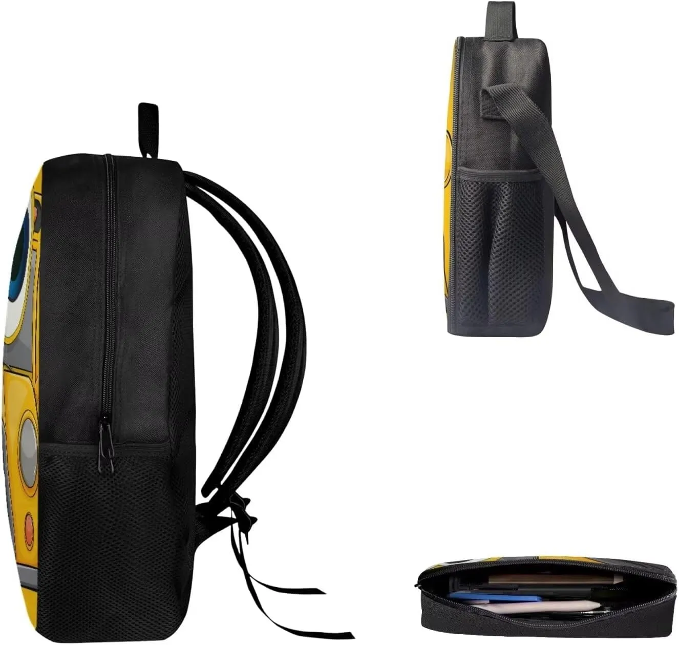 Mumeson Car Kids Backpack Set 3 Pack Set Large Capacity School Bag and Lightweight Lunch Bags Portable Pencil Case Back to School Supplies