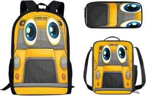 Mumeson Car Kids Backpack Set 3 Pack Set Large Capacity School Bag and Lightweight Lunch Bags Portable Pencil Case Back to School Supplies