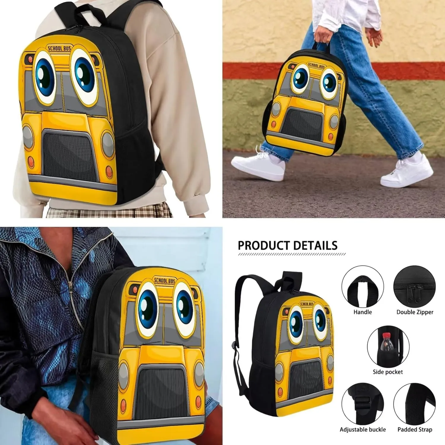 Mumeson Car Kids Backpack Set 3 Pack Set Large Capacity School Bag and Lightweight Lunch Bags Portable Pencil Case Back to School Supplies