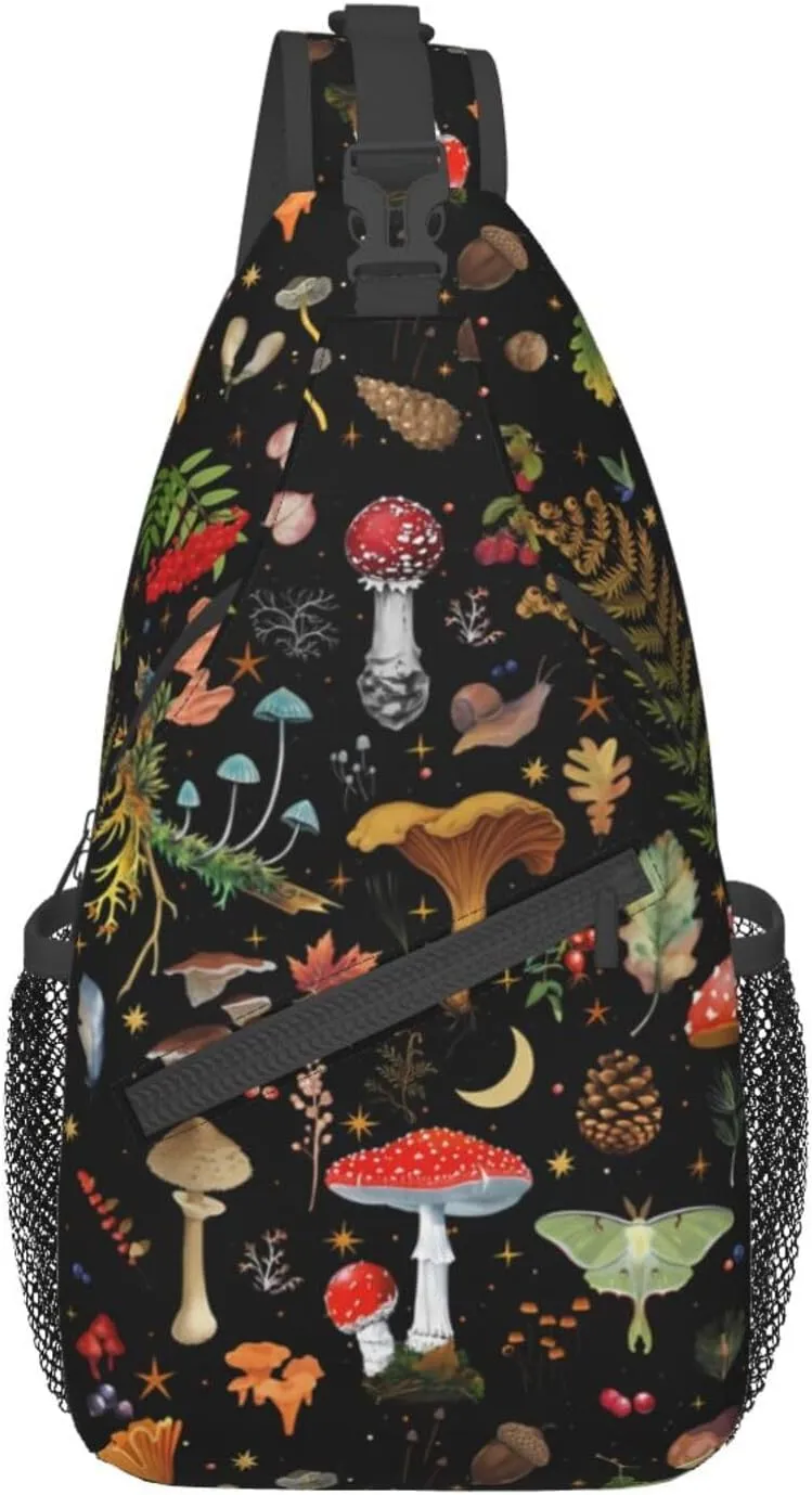 Mushroom Sling Bag Crossbody Travel Hiking Backpack Daypack Mushroom Gifts for Women Men Unisex,Shoulder Chest Bags Cycling Gym