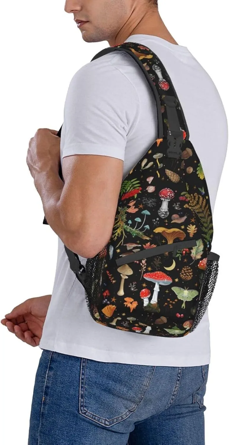 Mushroom Sling Bag Crossbody Travel Hiking Backpack Daypack Mushroom Gifts for Women Men Unisex,Shoulder Chest Bags Cycling Gym